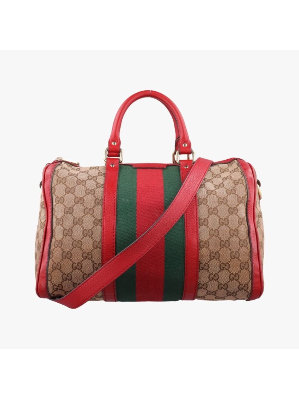 Gucci Sherry Line Beige Red Green Canvas Leather Shoulder Bag